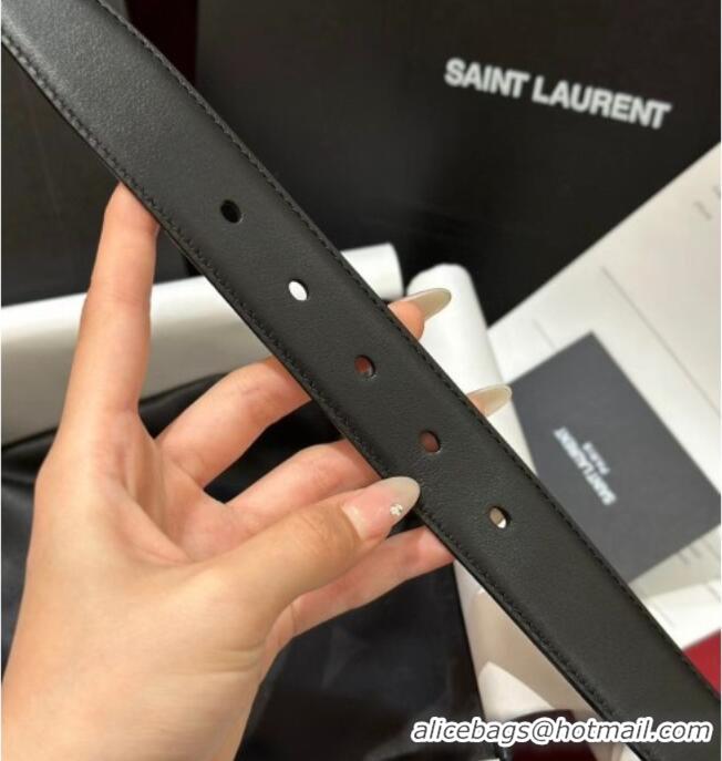 Luxury Cheap Saint Laurent New Cassandre Belt 3cm in Calf Leather 0617 Black/Silver 2025