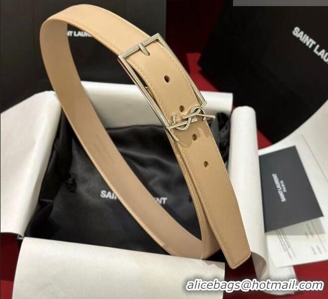 Best Price Saint Laurent New Cassandre Belt 3cm in Calf Leather 0617 Beige 2025