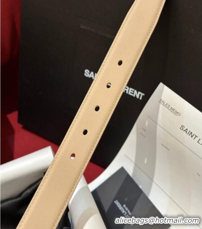 Best Price Saint Laurent New Cassandre Belt 3cm in Calf Leather 0617 Beige 2025