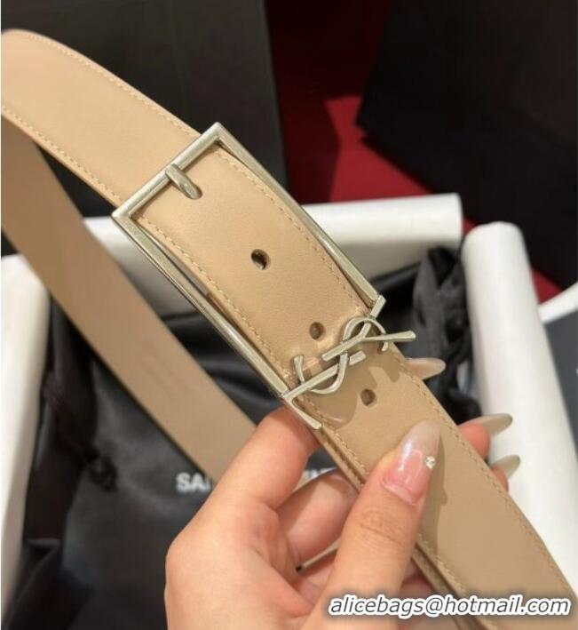 Best Price Saint Laurent New Cassandre Belt 3cm in Calf Leather 0617 Beige 2025