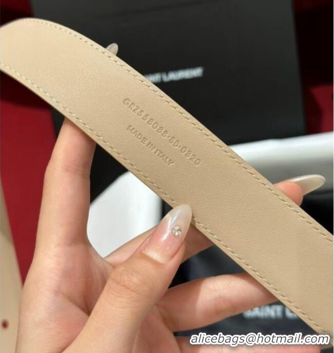 Best Price Saint Laurent New Cassandre Belt 3cm in Calf Leather 0617 Beige 2025