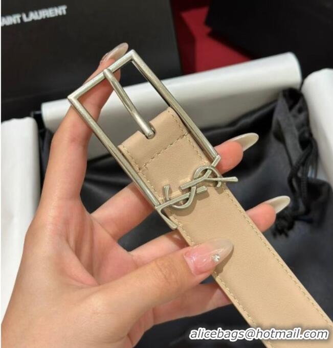 Best Price Saint Laurent New Cassandre Belt 3cm in Calf Leather 0617 Beige 2025