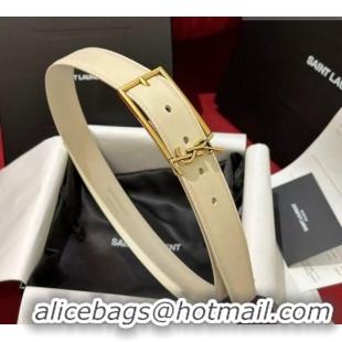 Buy Fashionable Saint Laurent New Cassandre Belt 3cm in Calf Leather 0617 White 2025