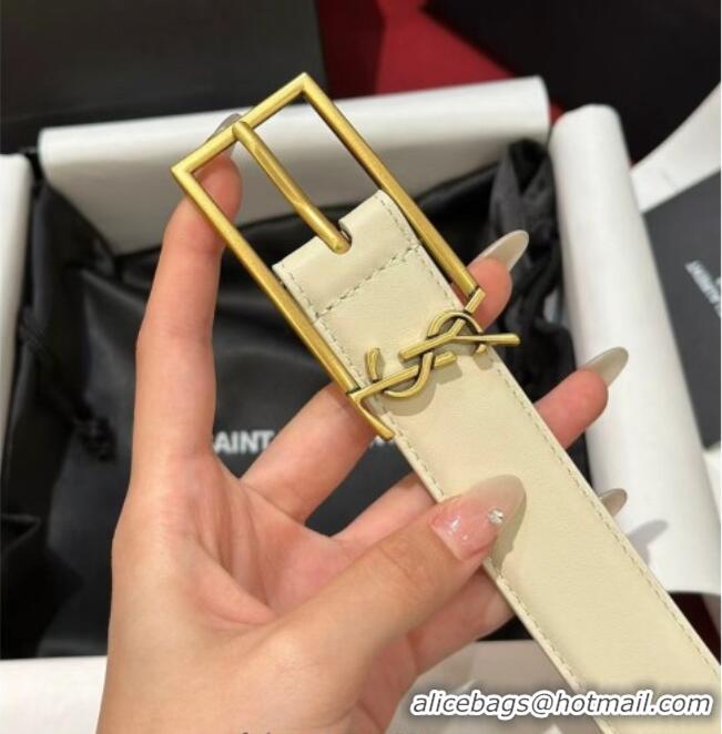 Buy Fashionable Saint Laurent New Cassandre Belt 3cm in Calf Leather 0617 White 2025