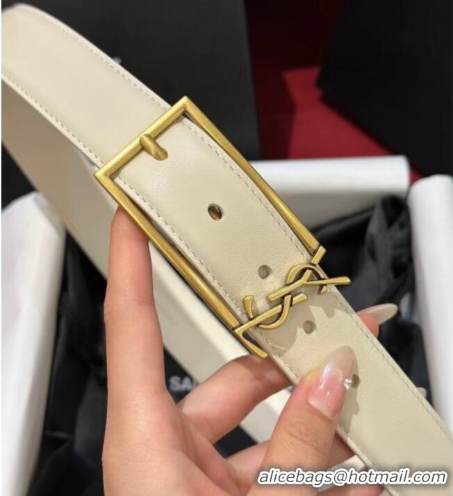 Buy Fashionable Saint Laurent New Cassandre Belt 3cm in Calf Leather 0617 White 2025