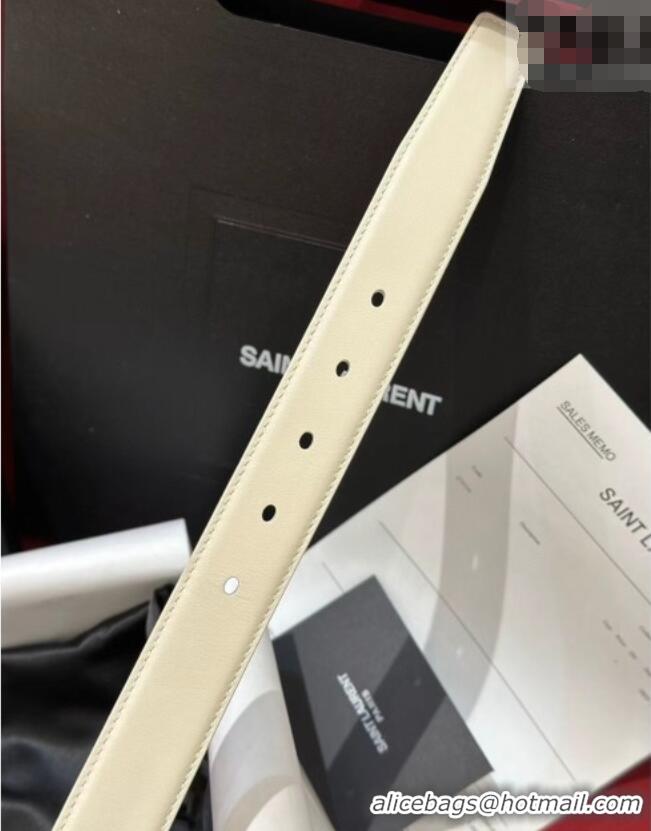Buy Fashionable Saint Laurent New Cassandre Belt 3cm in Calf Leather 0617 White 2025