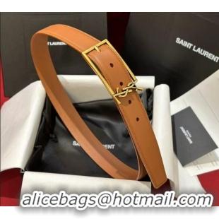 Good Looking Saint Laurent New Cassandre Belt 3cm in Calf Leather 0617 Brown 2025