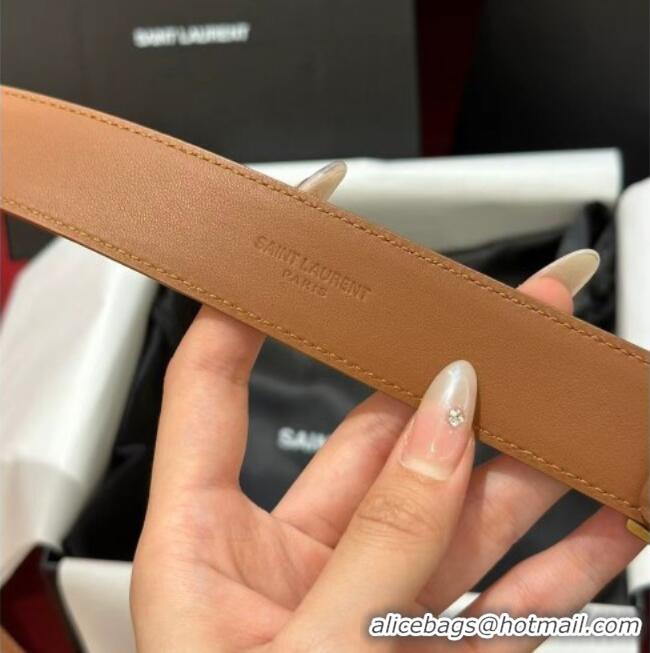 Good Looking Saint Laurent New Cassandre Belt 3cm in Calf Leather 0617 Brown 2025