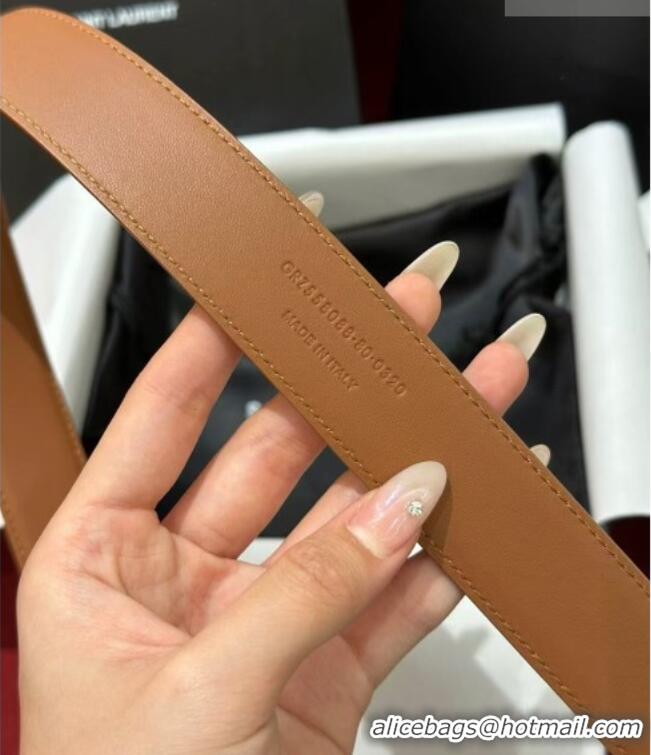 Good Looking Saint Laurent New Cassandre Belt 3cm in Calf Leather 0617 Brown 2025
