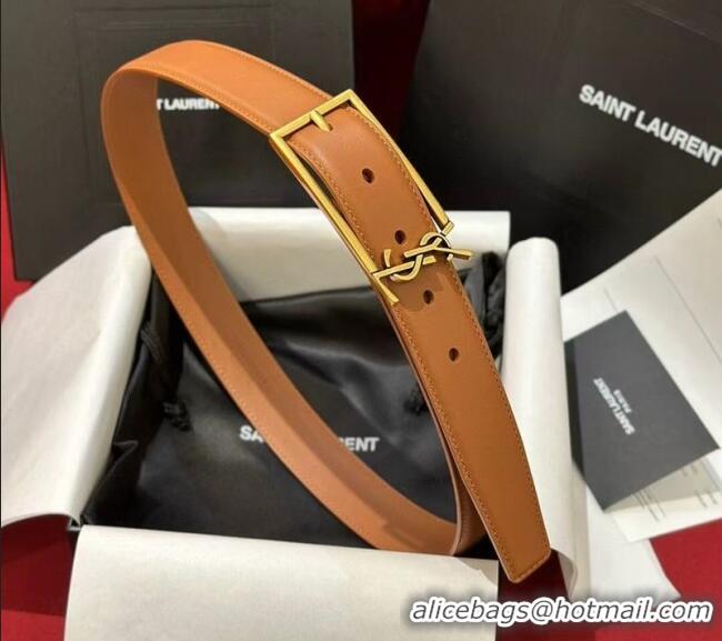 Good Looking Saint Laurent New Cassandre Belt 3cm in Calf Leather 0617 Brown 2025