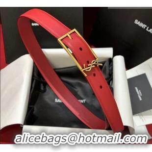 Top Design Saint Laurent New Cassandre Belt 3cm in Calf Leather 0617 Red 2025