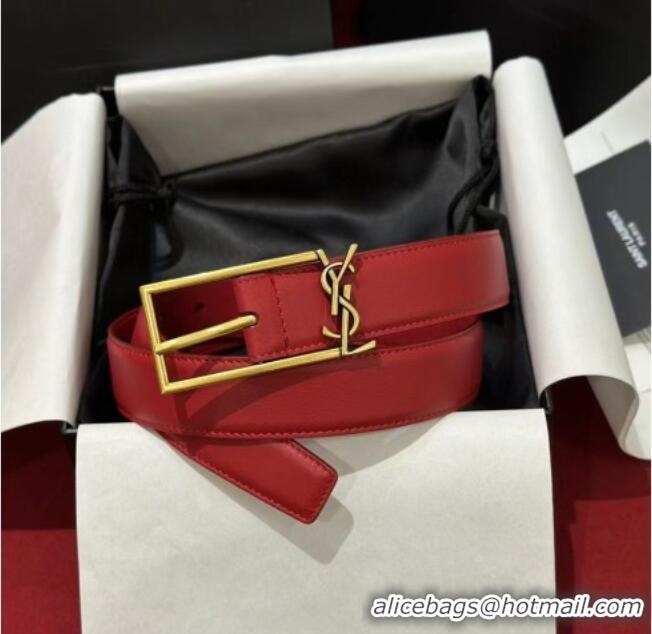 Top Design Saint Laurent New Cassandre Belt 3cm in Calf Leather 0617 Red 2025