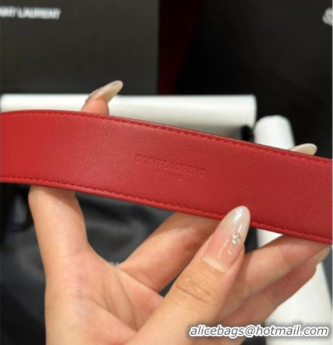 Top Design Saint Laurent New Cassandre Belt 3cm in Calf Leather 0617 Red 2025