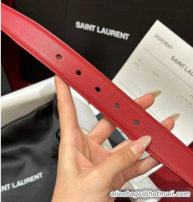Top Design Saint Laurent New Cassandre Belt 3cm in Calf Leather 0617 Red 2025