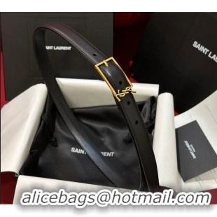 Big Discount Saint Laurent New Cassandre Belt 2cm in Calf Leather 0617 Black/Gold 2025