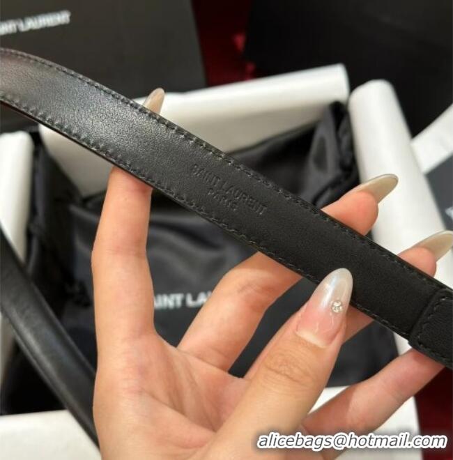 Big Discount Saint Laurent New Cassandre Belt 2cm in Calf Leather 0617 Black/Gold 2025