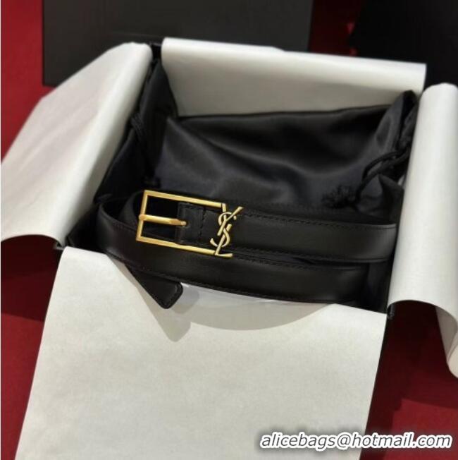 Big Discount Saint Laurent New Cassandre Belt 2cm in Calf Leather 0617 Black/Gold 2025
