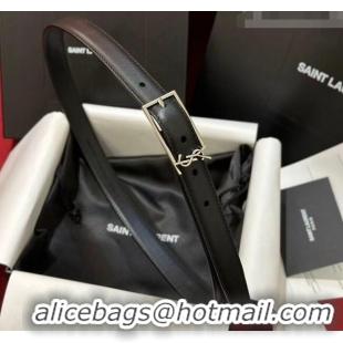 Inexpensive Saint Laurent New Cassandre Belt 2cm in Calf Leather 0617 Black/Silver 2025