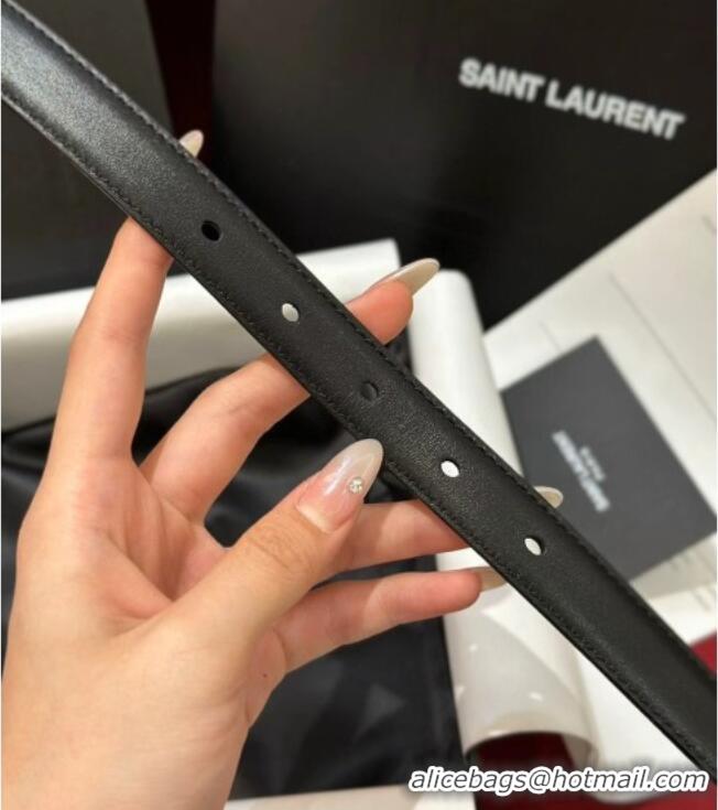 Inexpensive Saint Laurent New Cassandre Belt 2cm in Calf Leather 0617 Black/Silver 2025