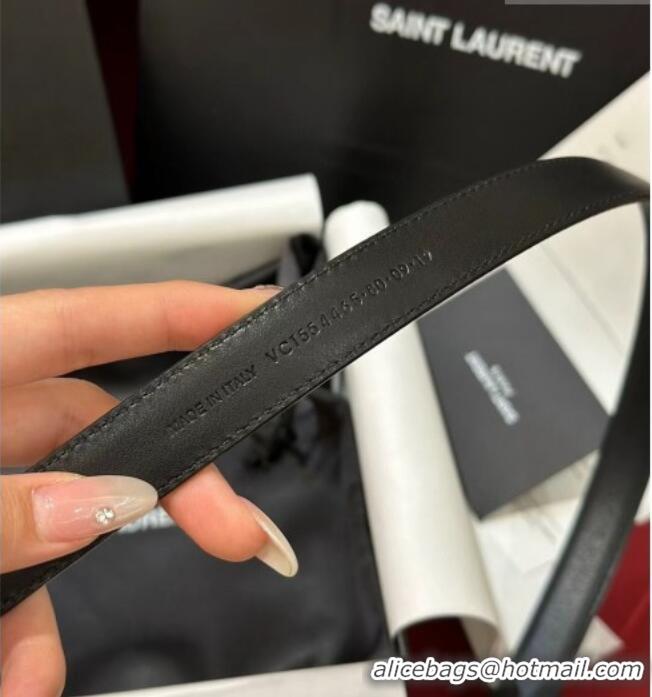 Inexpensive Saint Laurent New Cassandre Belt 2cm in Calf Leather 0617 Black/Silver 2025