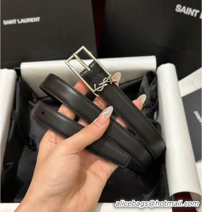 Inexpensive Saint Laurent New Cassandre Belt 2cm in Calf Leather 0617 Black/Silver 2025