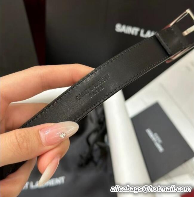 Inexpensive Saint Laurent New Cassandre Belt 2cm in Calf Leather 0617 Black/Silver 2025