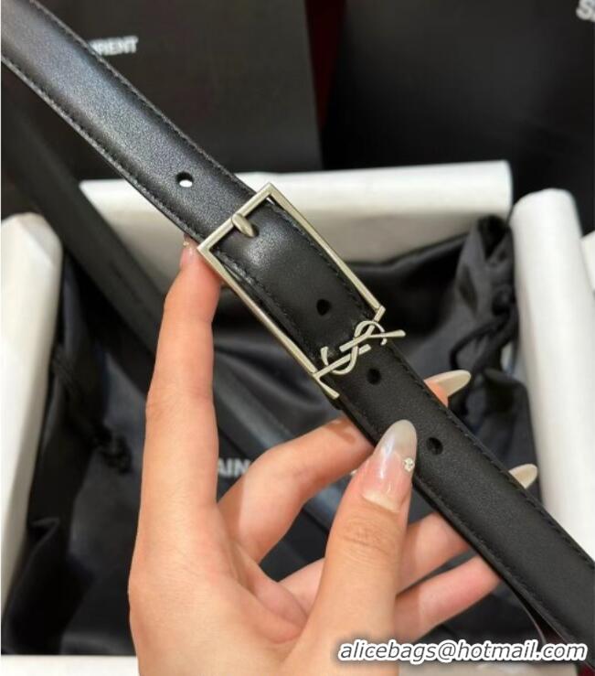 Inexpensive Saint Laurent New Cassandre Belt 2cm in Calf Leather 0617 Black/Silver 2025