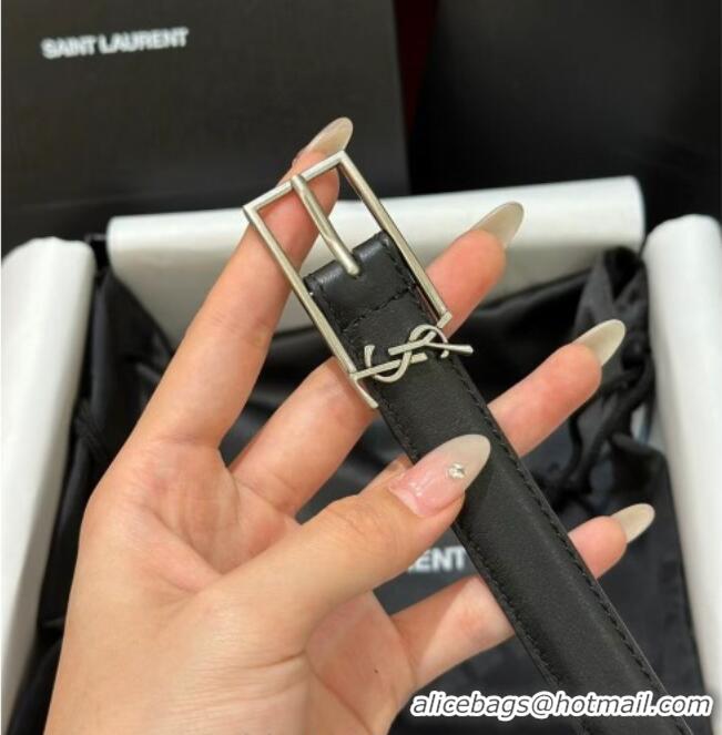 Inexpensive Saint Laurent New Cassandre Belt 2cm in Calf Leather 0617 Black/Silver 2025
