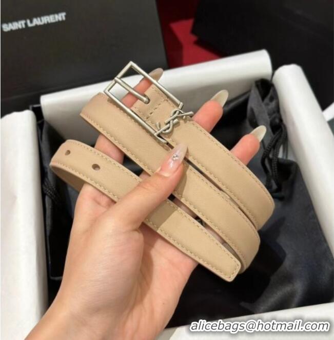 Well Crafted Saint Laurent New Cassandre Belt 2cm in Calf Leather 0617 Beige 2025