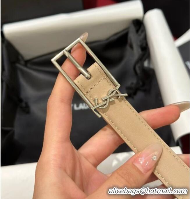Well Crafted Saint Laurent New Cassandre Belt 2cm in Calf Leather 0617 Beige 2025