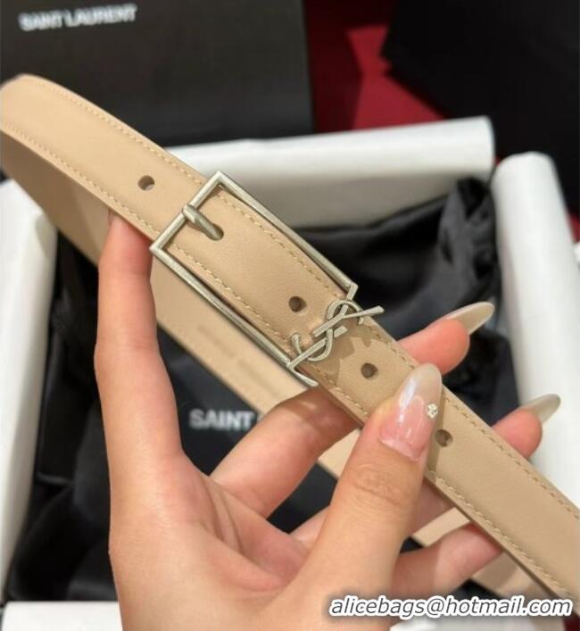 Well Crafted Saint Laurent New Cassandre Belt 2cm in Calf Leather 0617 Beige 2025