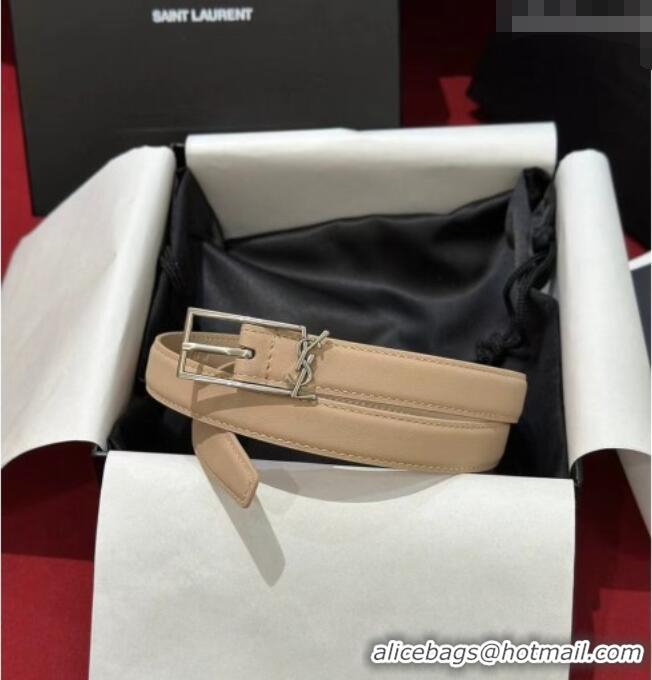Well Crafted Saint Laurent New Cassandre Belt 2cm in Calf Leather 0617 Beige 2025