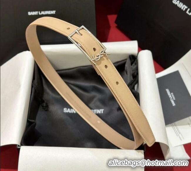 Well Crafted Saint Laurent New Cassandre Belt 2cm in Calf Leather 0617 Beige 2025