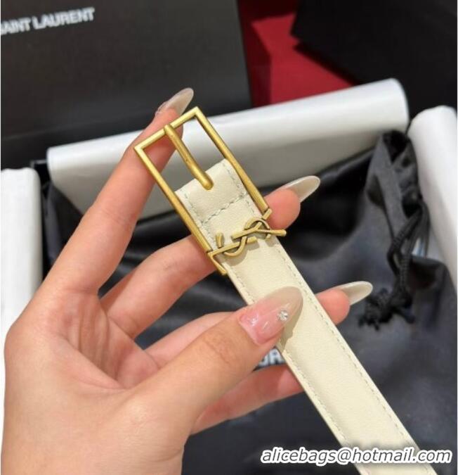Best Price Saint Laurent New Cassandre Belt 2cm in Calf Leather 0617 White 2025