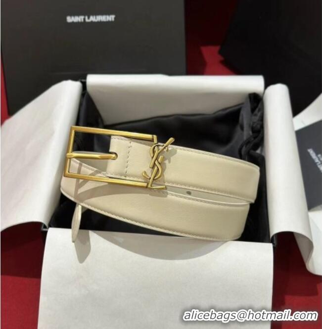 Best Price Saint Laurent New Cassandre Belt 2cm in Calf Leather 0617 White 2025