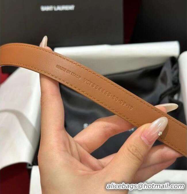 Best Price Saint Laurent New Cassandre Belt 2cm in Calf Leather 0617 Brown 2025