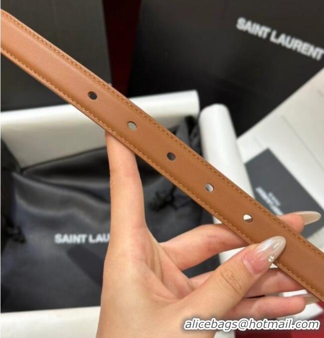 Best Price Saint Laurent New Cassandre Belt 2cm in Calf Leather 0617 Brown 2025