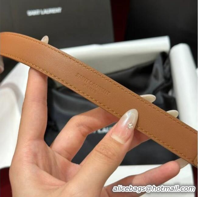 Best Price Saint Laurent New Cassandre Belt 2cm in Calf Leather 0617 Brown 2025