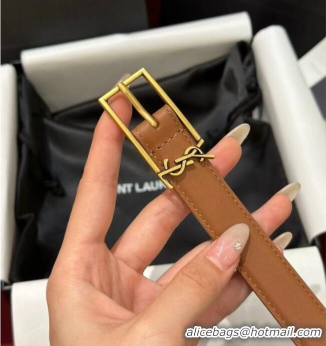Best Price Saint Laurent New Cassandre Belt 2cm in Calf Leather 0617 Brown 2025