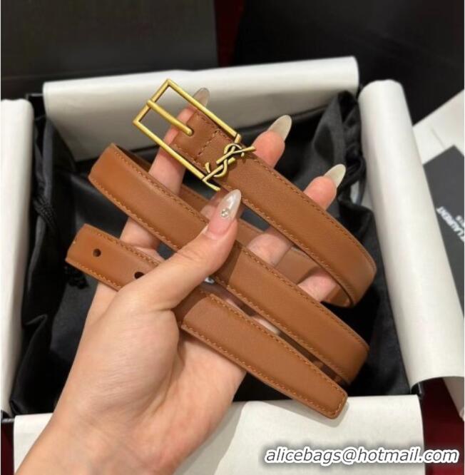 Best Price Saint Laurent New Cassandre Belt 2cm in Calf Leather 0617 Brown 2025