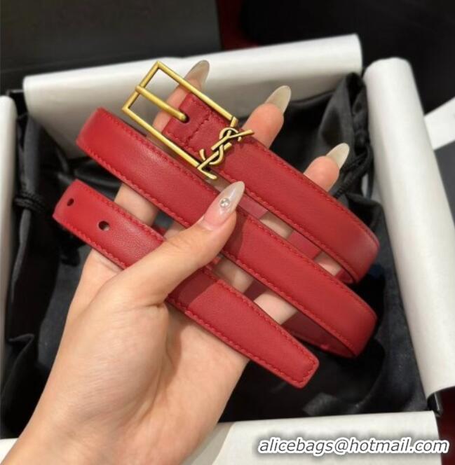 Buy Fashionable Saint Laurent New Cassandre Belt 2cm in Calf Leather 0617 Red 2025