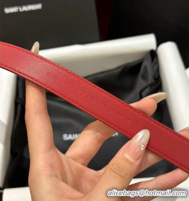 Buy Fashionable Saint Laurent New Cassandre Belt 2cm in Calf Leather 0617 Red 2025