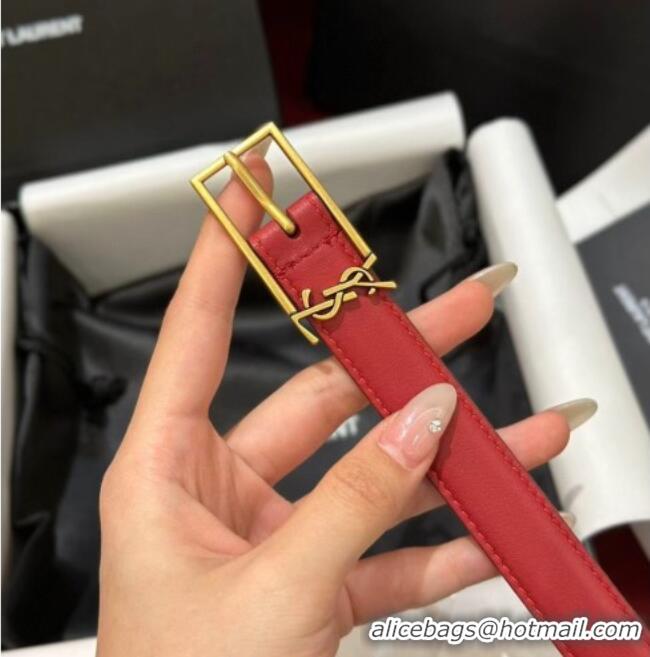 Buy Fashionable Saint Laurent New Cassandre Belt 2cm in Calf Leather 0617 Red 2025