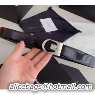 Top Quality Saint Laurent Reversible Patent Leather Belt 3cm 0617 Black/Silver 2025