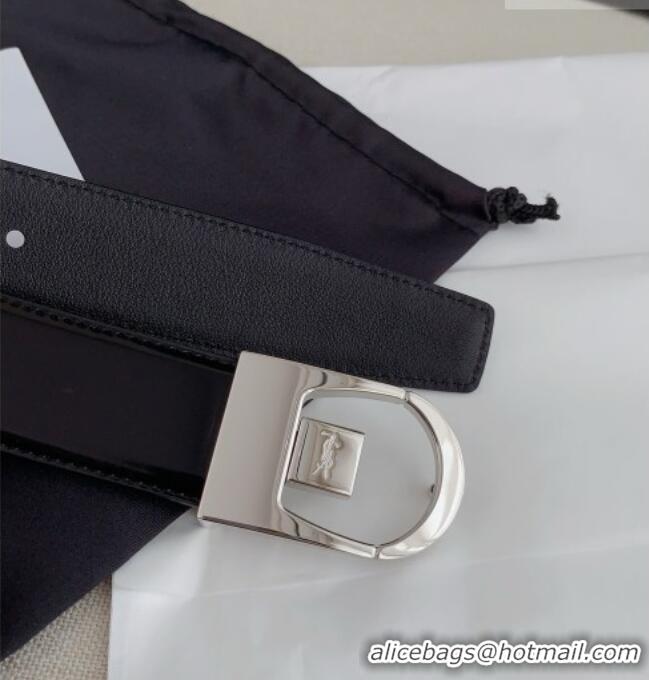 Top Quality Saint Laurent Reversible Patent Leather Belt 3cm 0617 Black/Silver 2025