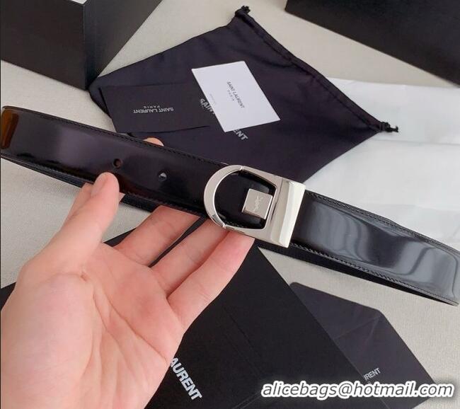 Top Quality Saint Laurent Reversible Patent Leather Belt 3cm 0617 Black/Silver 2025