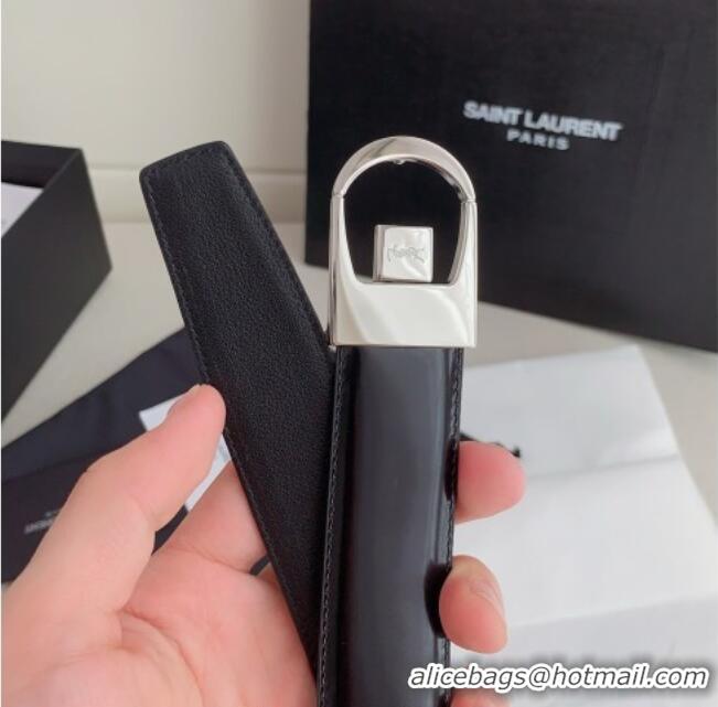 Top Quality Saint Laurent Reversible Patent Leather Belt 3cm 0617 Black/Silver 2025