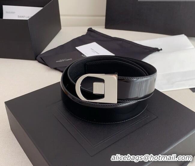 Top Quality Saint Laurent Reversible Patent Leather Belt 3cm 0617 Black/Silver 2025