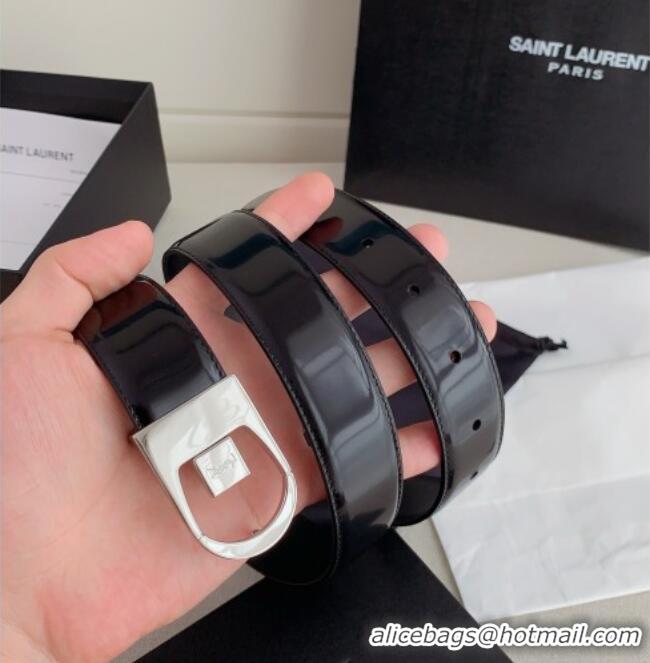 Top Quality Saint Laurent Reversible Patent Leather Belt 3cm 0617 Black/Silver 2025