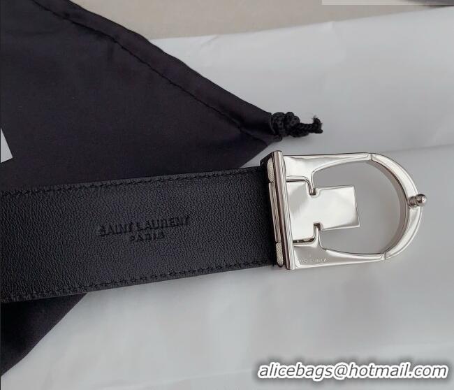 Top Quality Saint Laurent Reversible Patent Leather Belt 3cm 0617 Black/Silver 2025
